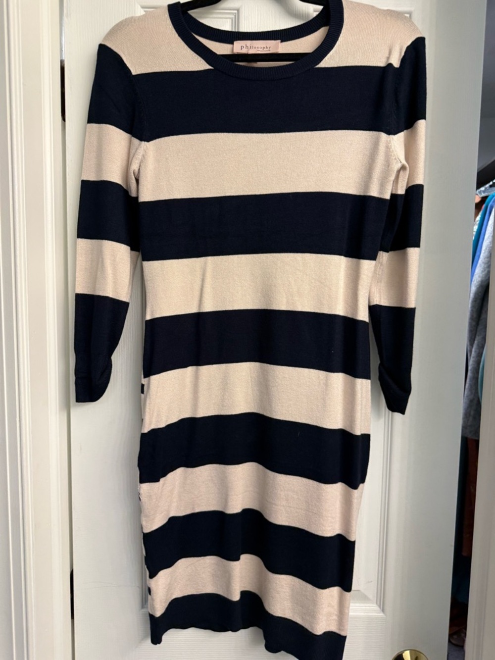 Philosophy Navy & Cream Wide-Stripe Midi Sweater Dress